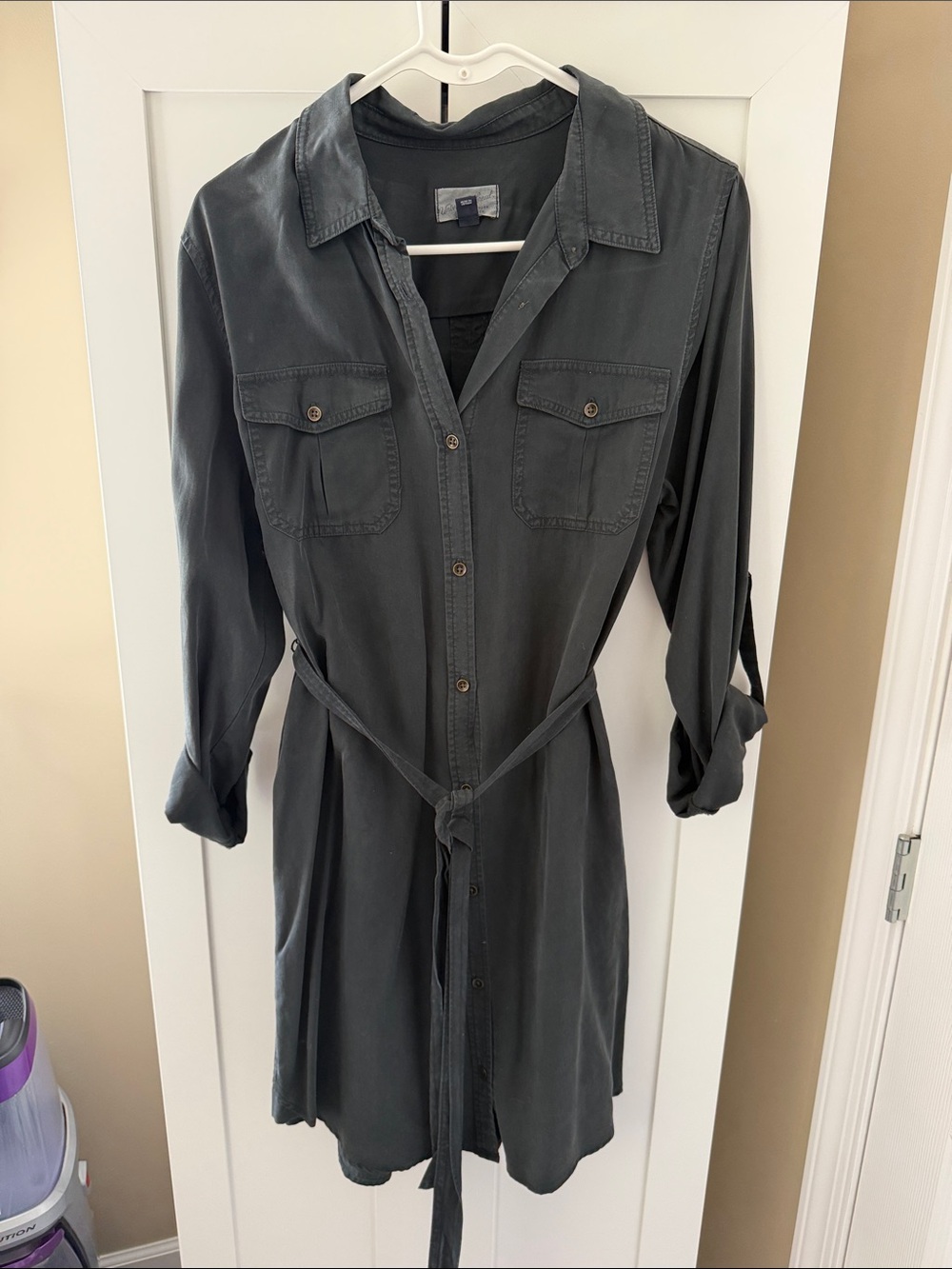 Universal Thread Charcoal Button-Front Long-Sleeve Shirt Dress
